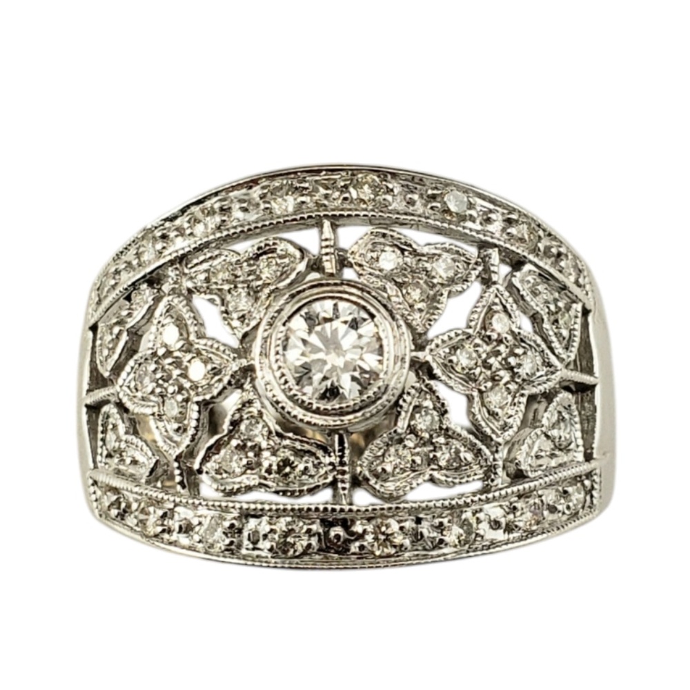 BJC 14 Karat White Gold and Diamond Band Ring Size 7.25 #20621